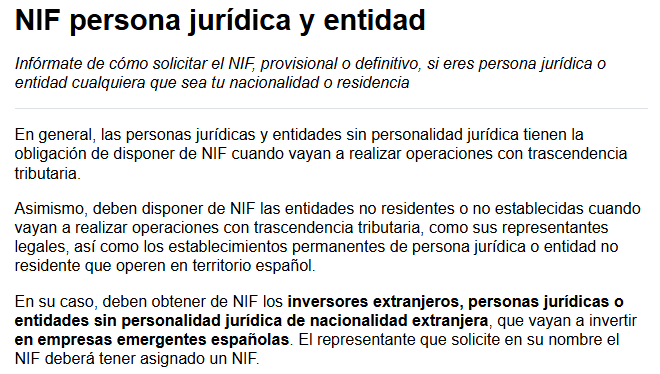 Como solicitar nif personas jurídicas segun la AT