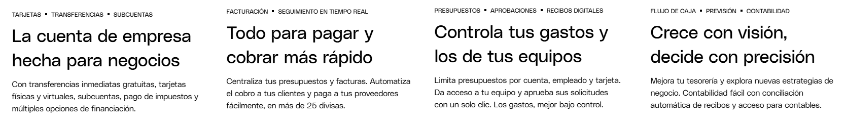 captura de pantalla que muestra los servicios de Qonto emrpesas
