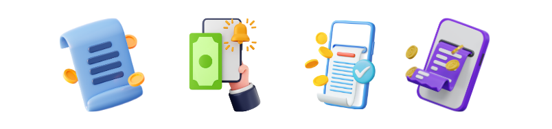 iconos de que es una factura electronica obligatoria en diferentes colores y con fondo trasparente