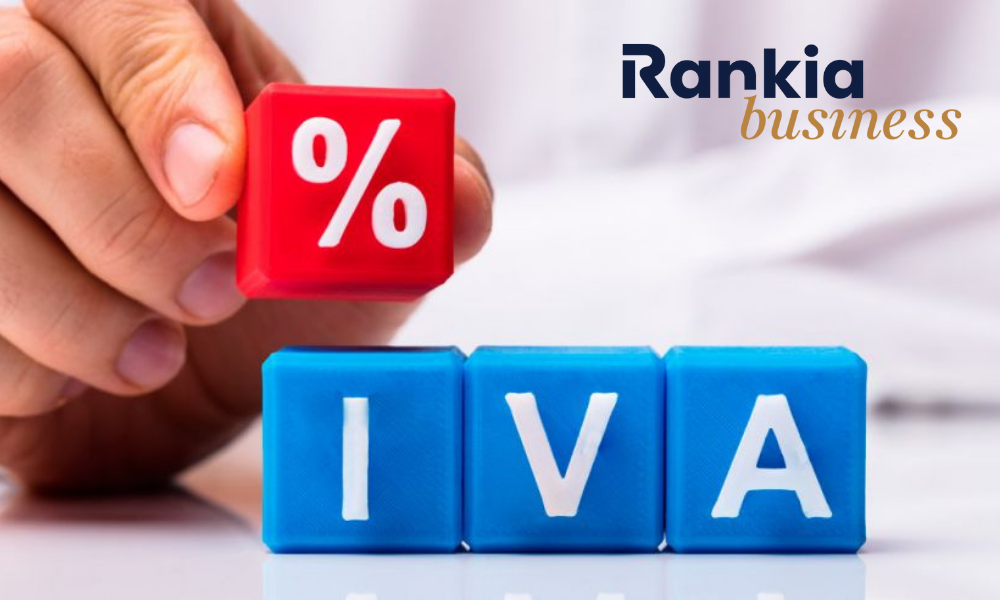 Imagen conceptual del IVA con el símbolo de porcentaje y las letras IVA sobre fondo azul.