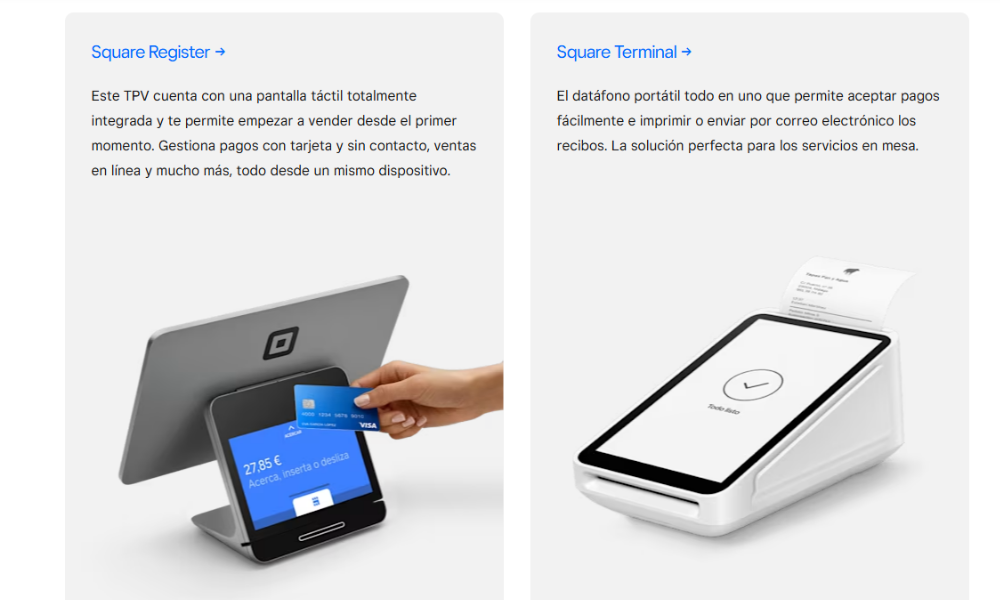 TPV Square Register y Terminal todo en uno, ideales para gestionar pagos y operaciones en bares, restaurantes y tiendas de mayor volumen.